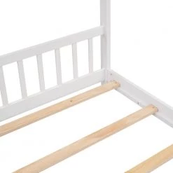 White Full Size House Bed Wood Bed by ATHMILE -ATHMILE Sales Store white athmile kids beds gz b2w20220640 1f 1000