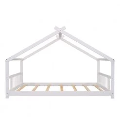 White Full Size House Bed Wood Bed by ATHMILE