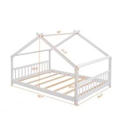 White Full Size House Bed Wood Bed by ATHMILE -ATHMILE Sales Store white athmile kids beds gz b2w20220640 c3 1000