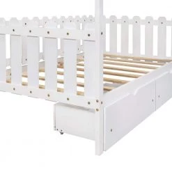 White Twin Size House Bed with Drawers Fence-Shaped Guardrail by ATHMILE 10 White Twin Size House Bed with Drawers Fence-Shaped Guardrail by ATHMILE -ATHMILE Sales Store white athmile kids beds gz b2w20220793 4f 1000