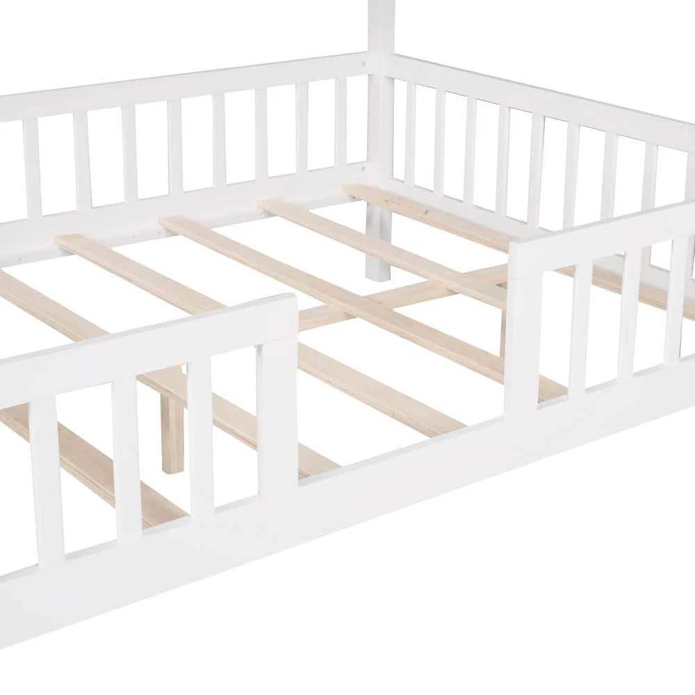 White Plus Gray Full Size Wood House Bed with Fence by ATHMILE 5 White Plus Gray Full Size Wood House Bed with Fence by ATHMILE - Image 5