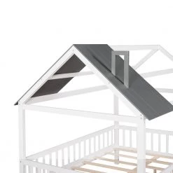White Plus Gray Full Size Wood House Bed with Fence by ATHMILE 10 White Plus Gray Full Size Wood House Bed with Fence by ATHMILE -ATHMILE Sales Store white athmile kids beds gz b2w20221226 4f 1000