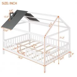 White Plus Gray Full Size Wood House Bed with Fence by ATHMILE 9 White Plus Gray Full Size Wood House Bed with Fence by ATHMILE -ATHMILE Sales Store white athmile kids beds gz b2w20221226 c3 1000