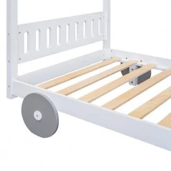 White Twin Size Canopy Car-Shaped Platform Bed by ATHMILE -ATHMILE Sales Store white athmile kids beds gz b2w20221569 1f 1000