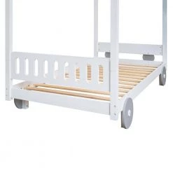 White Twin Size Canopy Car-Shaped Platform Bed by ATHMILE -ATHMILE Sales Store white athmile kids beds gz b2w20221569 44 1000