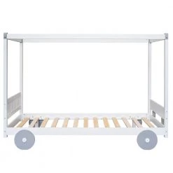 White Twin Size Canopy Car-Shaped Platform Bed by ATHMILE