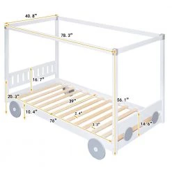 White Twin Size Canopy Car-Shaped Platform Bed by ATHMILE -ATHMILE Sales Store white athmile kids beds gz b2w20221569 c3 1000