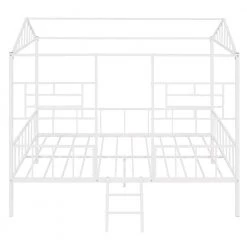 White Full Size Metal House Bed with Slatted Support by ATHMILE