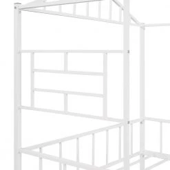 White Full Size Metal House Bed with Slatted Support by ATHMILE -ATHMILE Sales Store white athmile kids beds gz b2w20221668 fa 1000