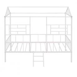 White Twin Size Metal House Bed with Slatted Support by ATHMILE