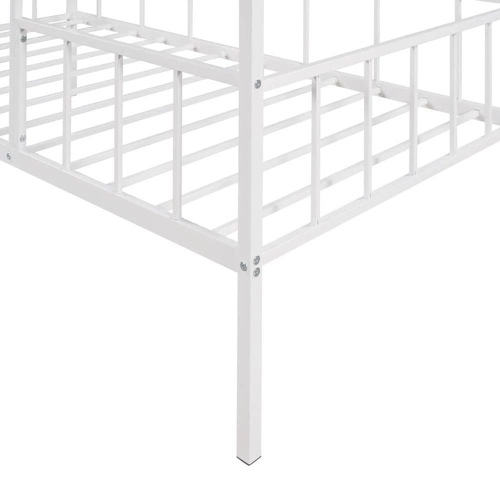 White Twin Size Metal House Bed with Slatted Support by ATHMILE 7 White Twin Size Metal House Bed with Slatted Support by ATHMILE - Image 7