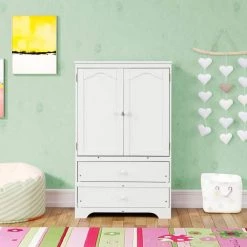 White Armoire with 2-Drawer 31.3 in. x 15.98 in. x 51.02 in. by ATHMILE -ATHMILE Sales Store white athmile kids dressers gz b2w20221052 31 1000