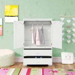 White Armoire with 2-Drawer 31.3 in. x 15.98 in. x 51.02 in. by ATHMILE -ATHMILE Sales Store white athmile kids dressers gz b2w20221052 4f 1000