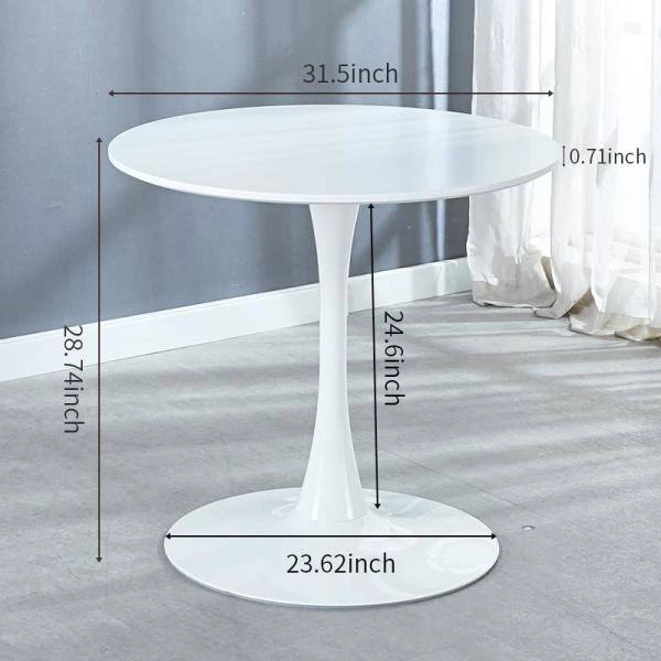 31.5 in. Round White MDF Top Dining Table with Metal Leg (Seats 2-4) by ATHMILE 7 31.5 in. Round White MDF Top Dining Table with Metal Leg (Seats 2-4) by ATHMILE - Image 7