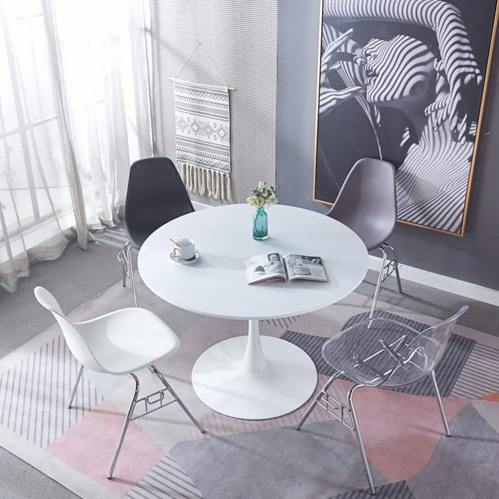 42.1 in. Round White MDF Top Dining Table with Metal Frame (Seats 6) by ATHMILE 7 42.1 in. Round White MDF Top Dining Table with Metal Frame (Seats 6) by ATHMILE - Image 7