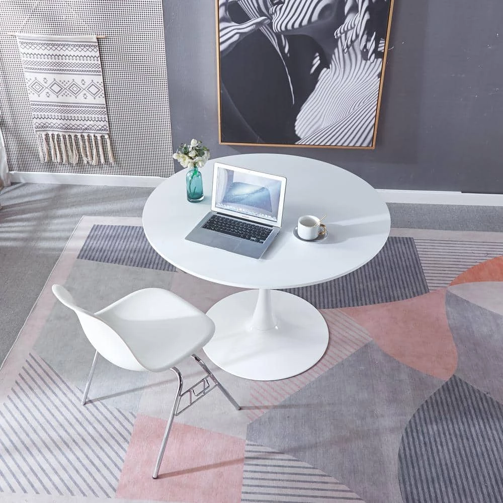 42.1 in. Round White MDF Top Dining Table with Metal Frame (Seats 6) by ATHMILE 6 42.1 in. Round White MDF Top Dining Table with Metal Frame (Seats 6) by ATHMILE - Image 6