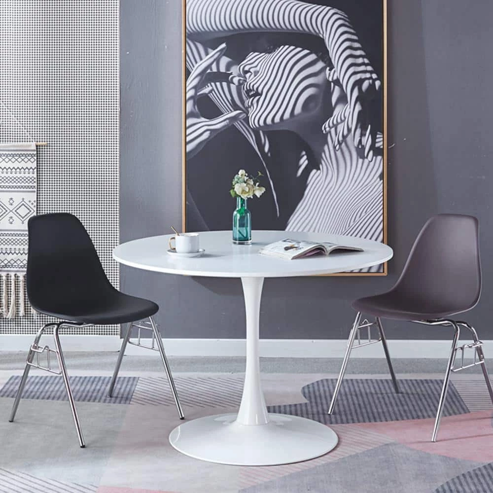 42.1 in. Round White MDF Top Dining Table with Metal Frame (Seats 6) by ATHMILE 2 42.1 in. Round White MDF Top Dining Table with Metal Frame (Seats 6) by ATHMILE - Image 2