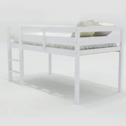White Twin Wood Loft Bed Low Loft Beds with Ladder by ATHMILE 11 White Twin Wood Loft Bed Low Loft Beds with Ladder by ATHMILE -ATHMILE Sales Store white athmile loft beds gz b2w20220491 1f 1000