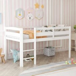 White Twin Wood Loft Bed Low Loft Beds with Ladder by ATHMILE 12 White Twin Wood Loft Bed Low Loft Beds with Ladder by ATHMILE -ATHMILE Sales Store white athmile loft beds gz b2w20220491 44 1000