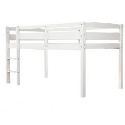 White Twin Wood Loft Bed Low Loft Beds with Ladder by ATHMILE