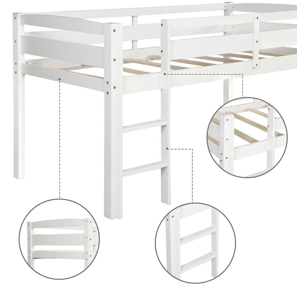 White Twin Wood Loft Bed Low Loft Beds with Ladder by ATHMILE 2 White Twin Wood Loft Bed Low Loft Beds with Ladder by ATHMILE - Image 2
