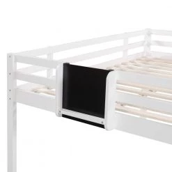 White Full Size Loft Bed Wood Bed with Slide Stair and Chalkboard by ATHMILE -ATHMILE Sales Store white athmile loft beds gz b2w20220561 1f 1000