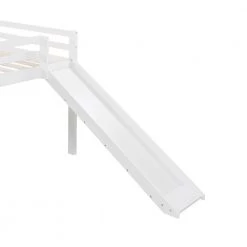 White Full Size Loft Bed Wood Bed with Slide Stair and Chalkboard by ATHMILE -ATHMILE Sales Store white athmile loft beds gz b2w20220561 fa 1000
