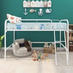 White Low Loft Twin Metal Bed with Sturdy Steel Frame by ATHMILE 11 White Low Loft Twin Metal Bed with Sturdy Steel Frame by ATHMILE -ATHMILE Sales Store white athmile loft beds gz b2w20221006 31 1000