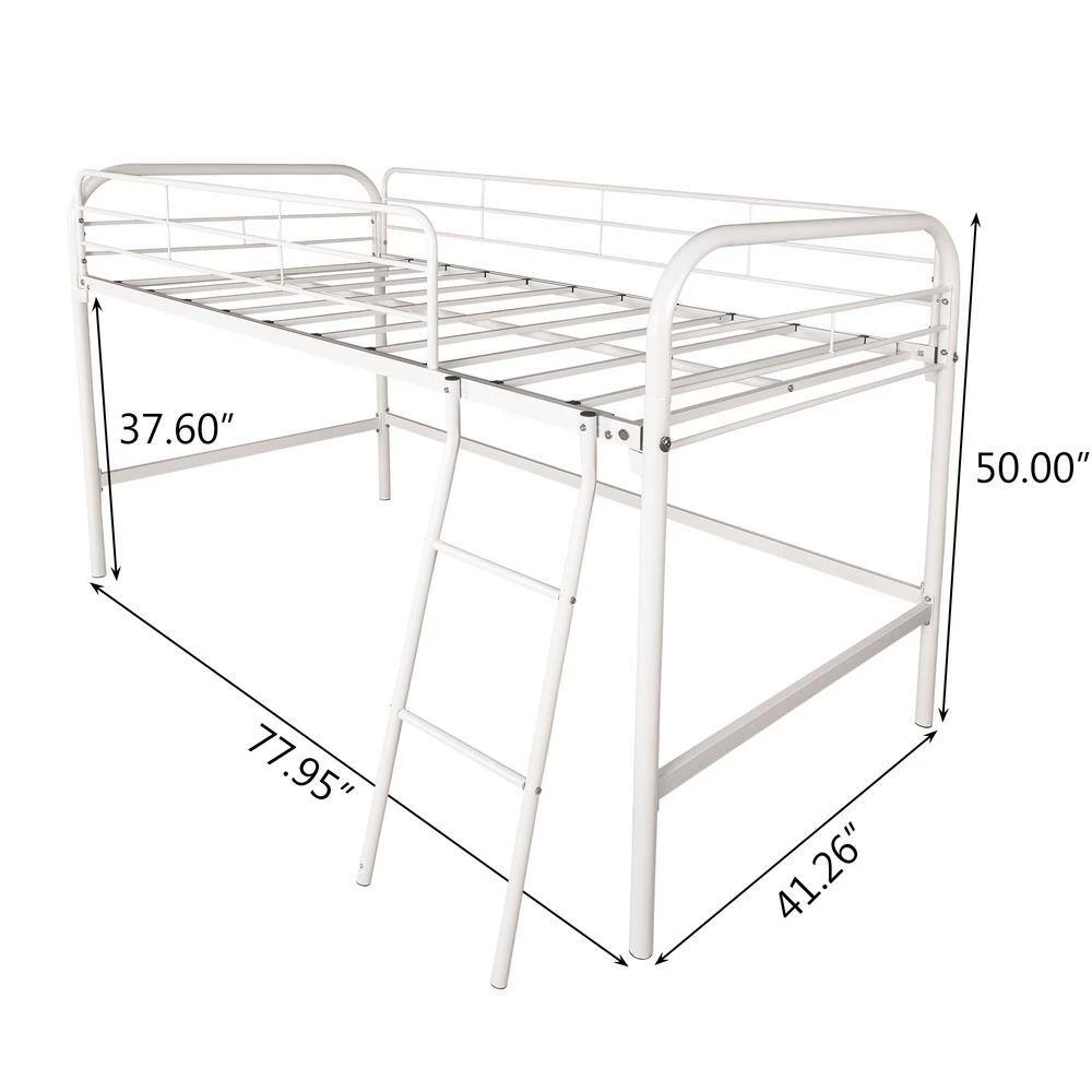 White Low Loft Twin Metal Bed with Sturdy Steel Frame by ATHMILE 3 White Low Loft Twin Metal Bed with Sturdy Steel Frame by ATHMILE - Image 3