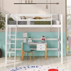 White Twin Size Loft Bed with Ladder by ATHMILE 15 White Twin Size Loft Bed with Ladder by ATHMILE -ATHMILE Sales Store white athmile loft beds gz b2w20221976 31 1000