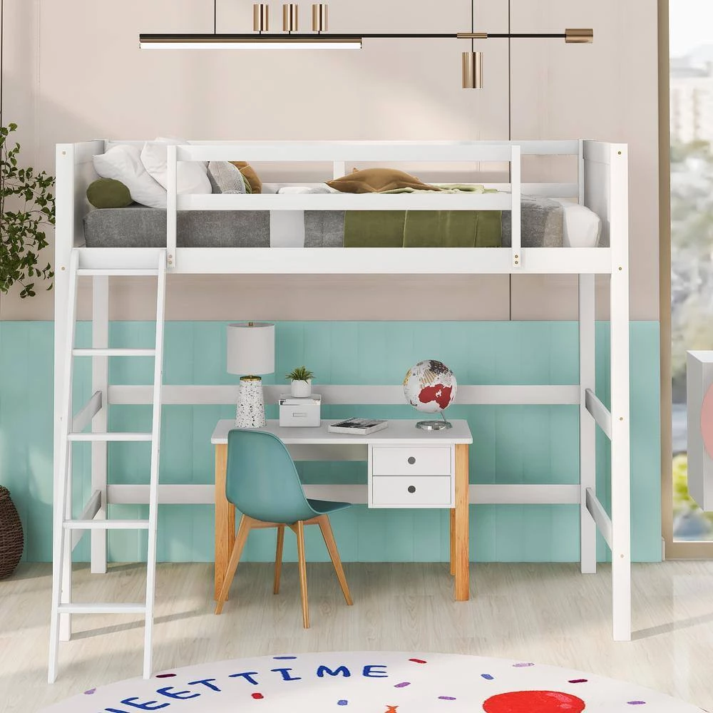 White Twin Size Loft Bed with Ladder by ATHMILE 8 White Twin Size Loft Bed with Ladder by ATHMILE - Image 8