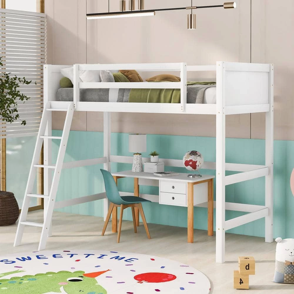 White Twin Size Loft Bed with Ladder by ATHMILE 3 White Twin Size Loft Bed with Ladder by ATHMILE - Image 3
