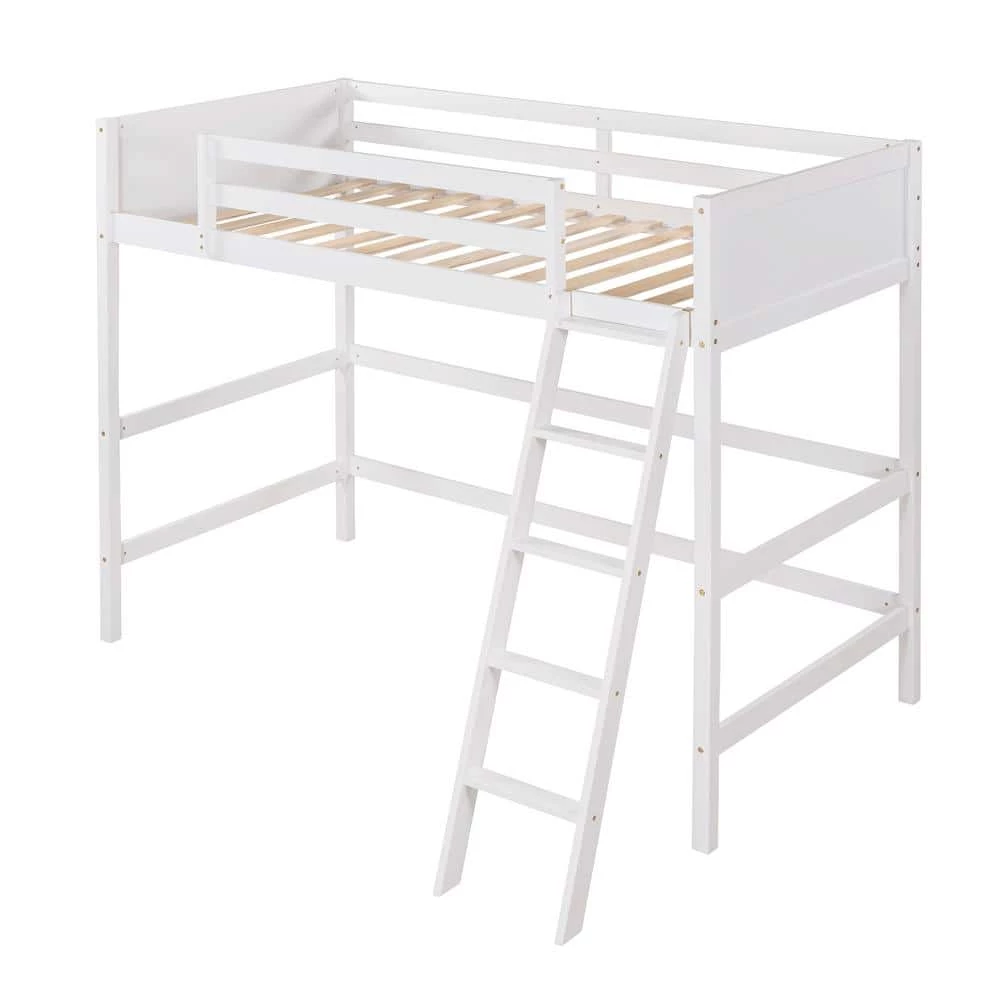 White Twin Size Loft Bed with Ladder by ATHMILE 2 White Twin Size Loft Bed with Ladder by ATHMILE - Image 2