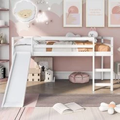 White Twin Loft Bed with Slide, Multifunctional Design by ATHMILE -ATHMILE Sales Store white athmile loft beds gz b2w20222032 c3 1000
