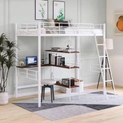 White Twin Size Metal Loft Bed and Built-in Desk and Shelves by ATHMILE 15 White Twin Size Metal Loft Bed and Built-in Desk and Shelves by ATHMILE -ATHMILE Sales Store white athmile loft beds gzx b2w20221319 31 1000