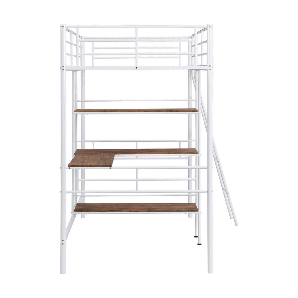 White Twin Size Metal Loft Bed and Built-in Desk and Shelves by ATHMILE 2 White Twin Size Metal Loft Bed and Built-in Desk and Shelves by ATHMILE - Image 2