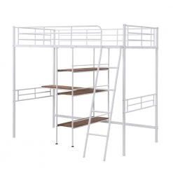 White Twin Size Metal Loft Bed and Built-in Desk and Shelves by ATHMILE 14 White Twin Size Metal Loft Bed and Built-in Desk and Shelves by ATHMILE -ATHMILE Sales Store white athmile loft beds gzx b2w20221319 fa 1000