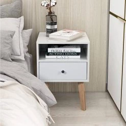 1-Drawer White Nightstand 22.4 in. H x 15.7 in. W x 15.7 in. D by ATHMILE -ATHMILE Sales Store white athmile nightstands ddw128546380 31 1000