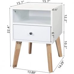 1-Drawer White Nightstand 22.4 in. H x 15.7 in. W x 15.7 in. D by ATHMILE -ATHMILE Sales Store white athmile nightstands ddw128546380 44 1000