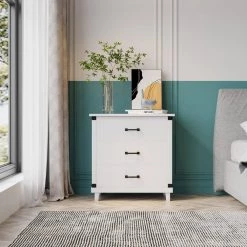 3-Drawer White Nightstand（27.95 in. H x 27.4 in. W x 15.9 in. D） by ATHMILE -ATHMILE Sales Store white athmile nightstands dztwf281114aak 31 1000