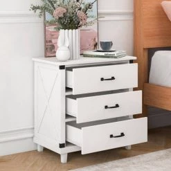3-Drawer White Nightstand（27.95 in. H x 27.4 in. W x 15.9 in. D） by ATHMILE -ATHMILE Sales Store white athmile nightstands dztwf281114aak c3 1000
