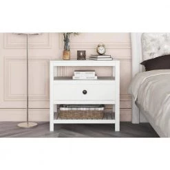 1-Drawer White Nightstand（25.2 in. H x 26 in. W x 15 in. D） by ATHMILE -ATHMILE Sales Store white athmile nightstands dztwf281117aak 31 1000
