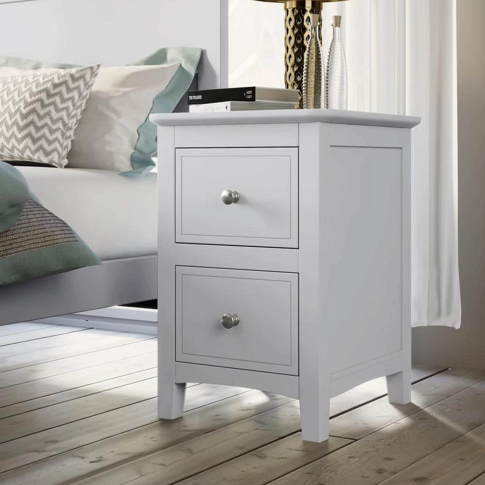2-Drawers Solid Wood White Nightstand (12.2 in. L x 14.1 in. W x 22.24 in. H) by ATHMILE 5 2-Drawers Solid Wood White Nightstand (12.2 in. L x 14.1 in. W x 22.24 in. H) by ATHMILE - Image 5