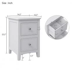 2-Drawers Solid Wood White Nightstand (12.2 in. L x 14.1 in. W x 22.24 in. H) by ATHMILE 9 2-Drawers Solid Wood White Nightstand (12.2 in. L x 14.1 in. W x 22.24 in. H) by ATHMILE -ATHMILE Sales Store white athmile nightstands gz b2w20220744 c3 1000