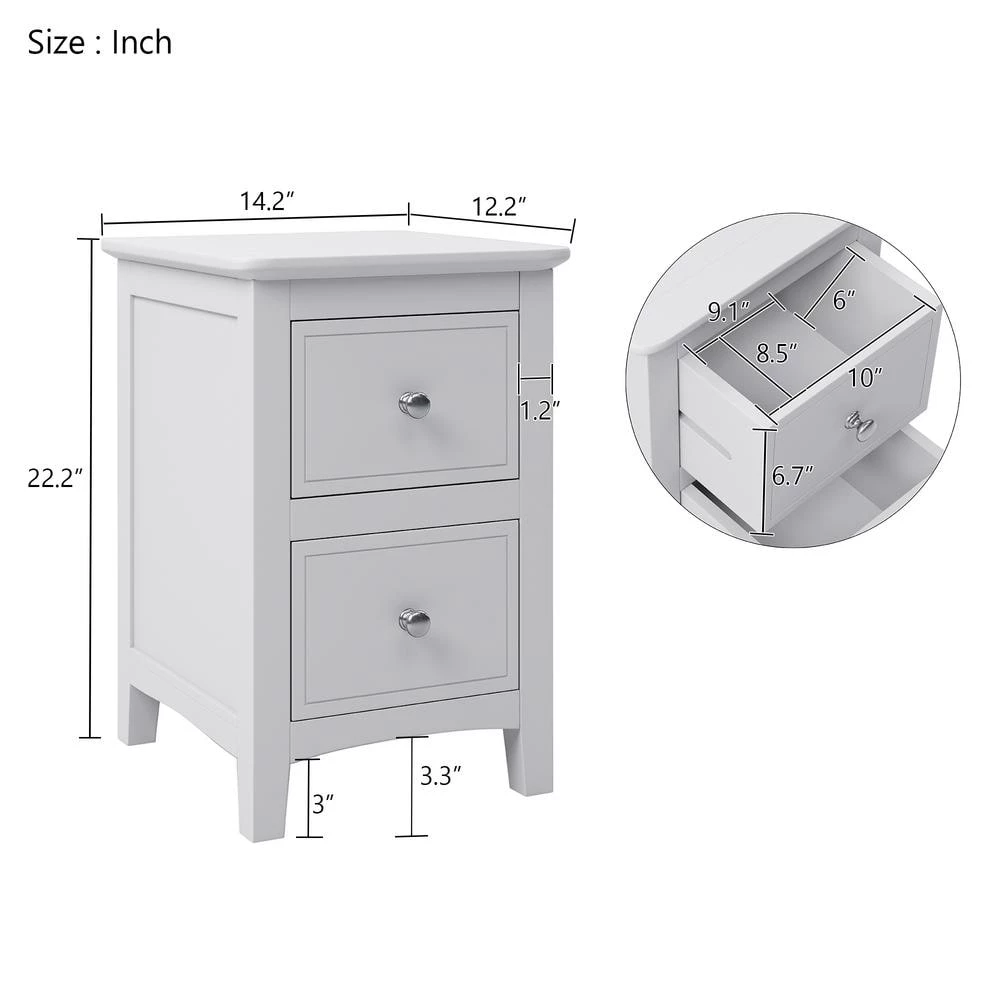2-Drawers Solid Wood White Nightstand (12.2 in. L x 14.1 in. W x 22.24 in. H) by ATHMILE 3 2-Drawers Solid Wood White Nightstand (12.2 in. L x 14.1 in. W x 22.24 in. H) by ATHMILE - Image 3