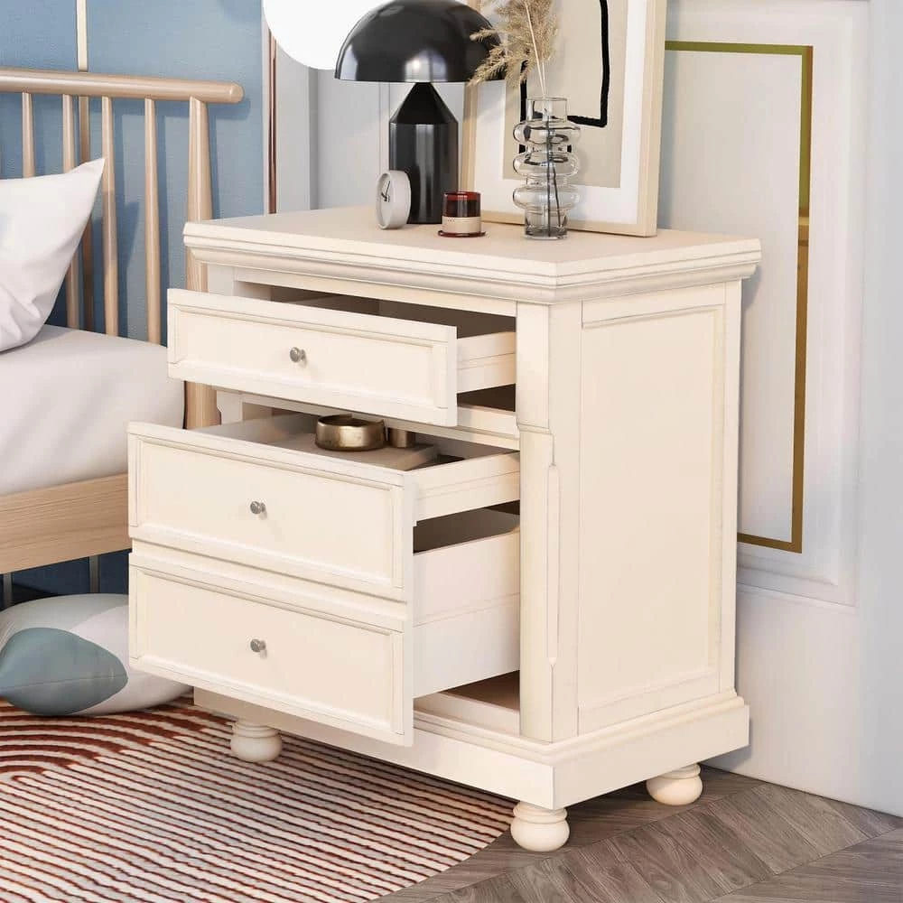 3-Drawers White Nightstand 27.56 in. L x 15.7 in. W x 29.9 in. H by ATHMILE 5 3-Drawers White Nightstand 27.56 in. L x 15.7 in. W x 29.9 in. H by ATHMILE - Image 5