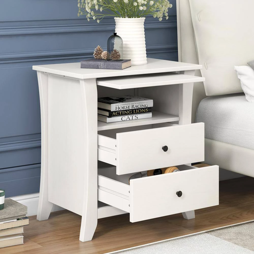 2-Drawers White Storage Nightstand (24''LX15.7''W X 25.2''H) by ATHMILE 4 2-Drawers White Storage Nightstand (24''LX15.7''W X 25.2''H) by ATHMILE - Image 4