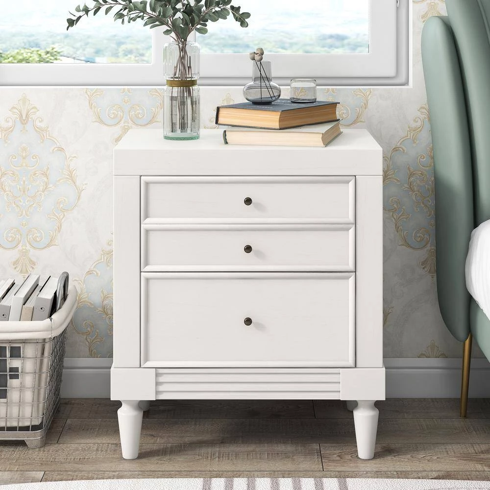 3-Drawers White Storage Nightstand (23.6''LX15.7''W X 23.6''H) by ATHMILE 7 3-Drawers White Storage Nightstand (23.6''LX15.7''W X 23.6''H) by ATHMILE - Image 7