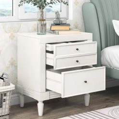 3-Drawers White Storage Nightstand (23.6''LX15.7''W X 23.6''H) by ATHMILE 10 3-Drawers White Storage Nightstand (23.6''LX15.7''W X 23.6''H) by ATHMILE -ATHMILE Sales Store white athmile nightstands gz b2w20222159 4f 1000