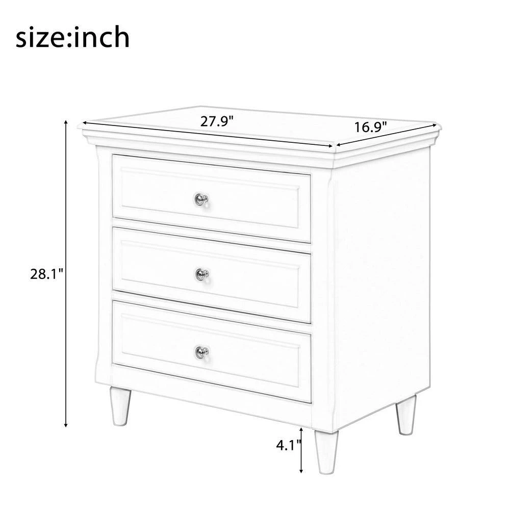 3-Drawer White Nightstand Storage Wood Cabinet 28.1 in. H x 27.9 in. W x 16.9 in. D by ATHMILE 3 3-Drawer White Nightstand Storage Wood Cabinet 28.1 in. H x 27.9 in. W x 16.9 in. D by ATHMILE - Image 3